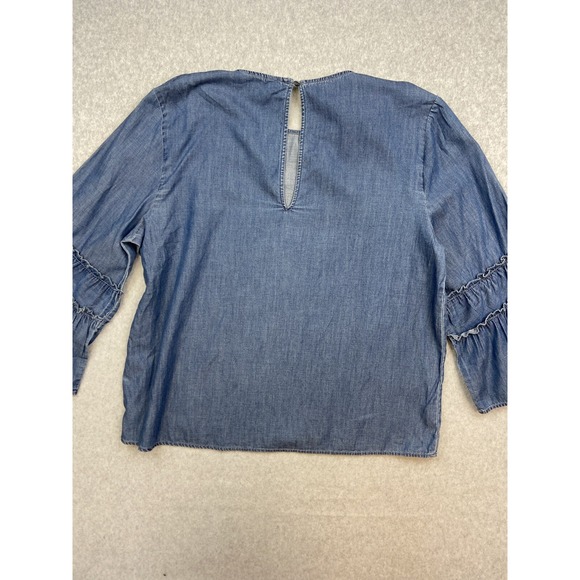 Express Womens Shirt Blouse Size Large Blue Embroidered Flowers Boho Hippie - Picture 8 of 9